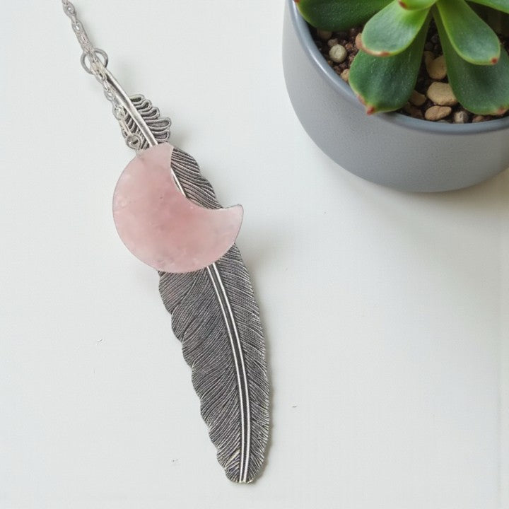 Metal Feather Bookmark with Rose Quartz Moon FB1132 💛