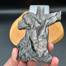 Silver Sheen Obsidian Jesus Carving with Cross / Figurine FB1198 🔔