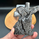 Silver Sheen Obsidian Jesus Carving with Cross / Figurine FB1198 🔔