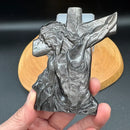 Silver Sheen Obsidian Jesus Carving with Cross / Figurine FB1198 🔔