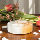 Orange & White Selenite Yin-Yang Tea Light Candle Holders Pair 🧡 CD-10247