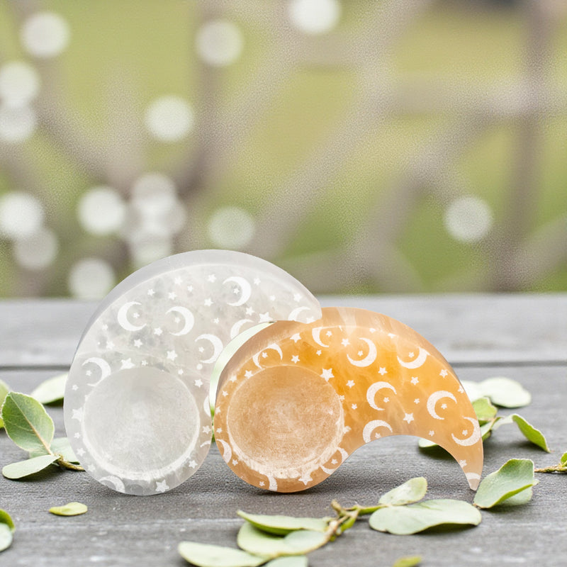 Orange & White Selenite Yin-Yang Tea Light Candle Holders Pair 🧡 CD-10247