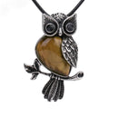 Gemstone Owls on Branch in Assorted Gemstones with cord, Totem Spirit Animal FB3477