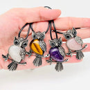 Gemstone Owls on Branch in Assorted Gemstones with cord, Totem Spirit Animal FB3477 🧚‍♀️