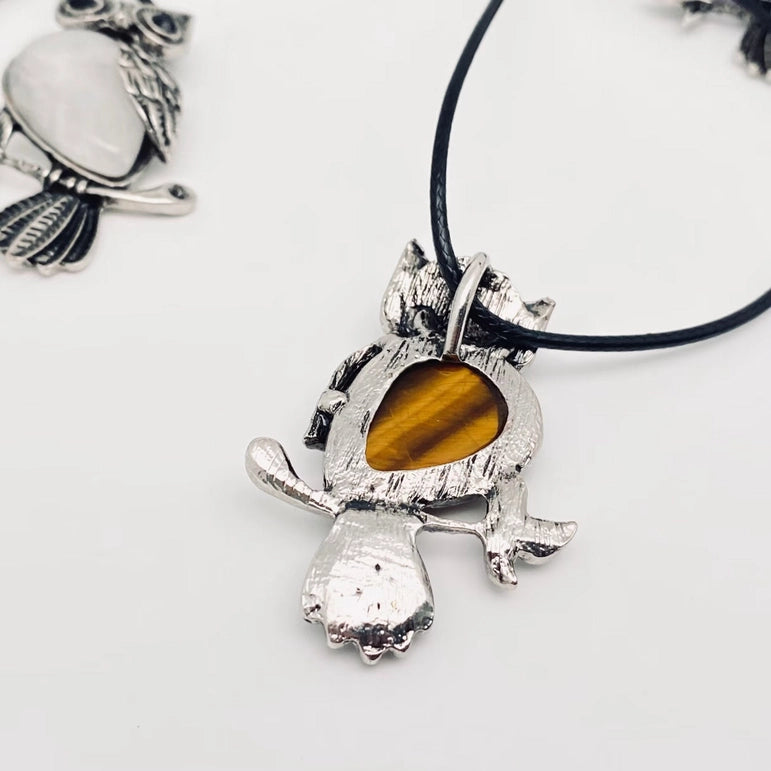 Gemstone Owls on Branch in Assorted Gemstones with cord, Totem Spirit Animal FB3477 🧚‍♀️