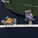 Gemstone Owls on Branch in Assorted Gemstones with cord, Totem Spirit Animal FB3477 🧚‍♀️