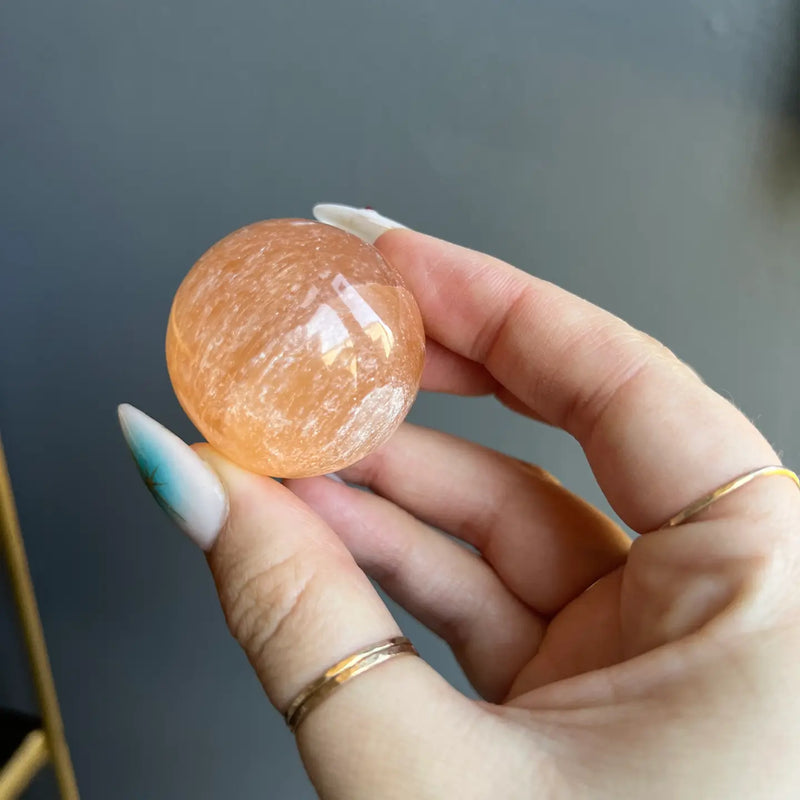 Peach Selenite Sphere from Morocco, beautiful and crisp energy FB3408