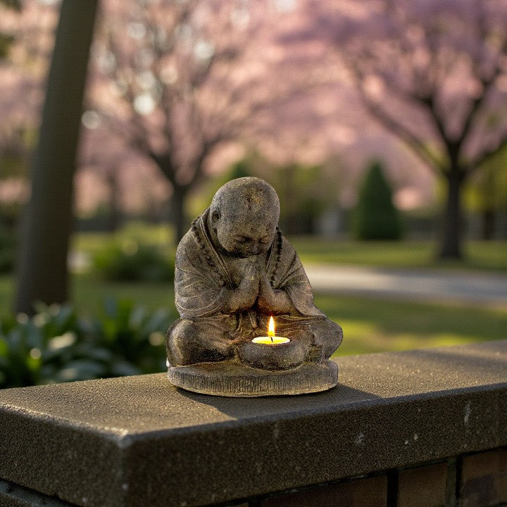 Volcanic Stone Praying Monk Tea Light Holder FB2894 🪔