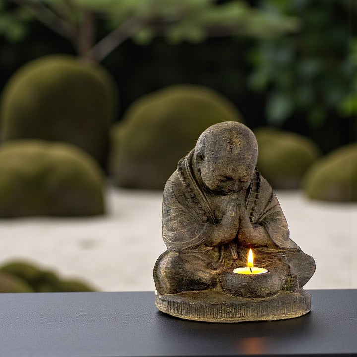 Volcanic Stone Praying Monk Tea Light Holder FB2894 🪔