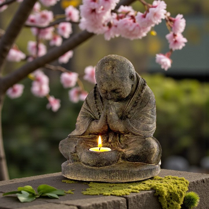 Volcanic Stone Praying Monk Tea Light Holder FB2894 🪔