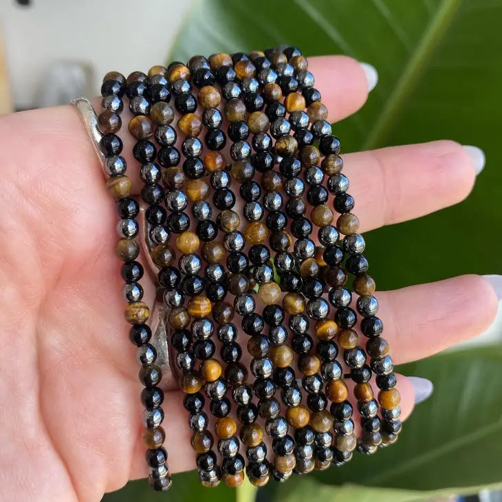 Protection Bracelet with Hematite, Tiger and Black Obsidian FB2147