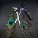 Amethyst and Pyrite Ruler Set of 2, with Peacock Feathers FB3053 🦚