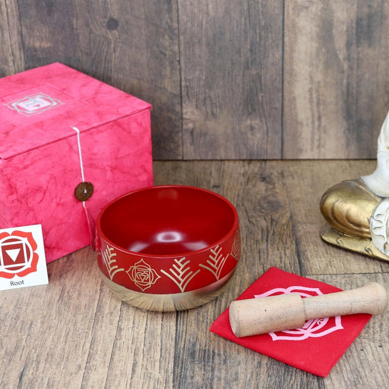 Chakra Singing Bowl, embossed with Symbols, Gift Set, Medium or Large Size FB3354