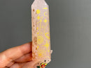 Rose Quartz Moon / Stars Etched Standing Generator Polished Point (Tower) FB1897