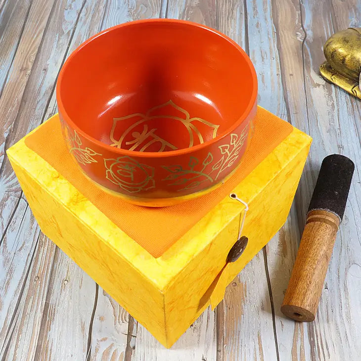 Chakra Singing Bowl, embossed with Symbols, Gift Set, Medium or Large Size FB3354