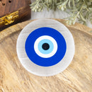 Selenite Round Evil Eye Base / Dish FB2948 💛