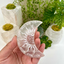 Selenite Crescent Moon with Sun Etching FB3117🌛