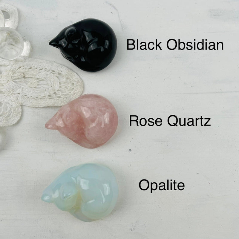 Sleeping Cat Kitten Rose Quartz or Opalite Carving Totem / Spirit Animal FB2311 🐈‍⬛