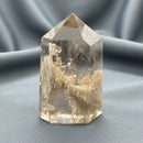 Smoky Quartz with "Tornado" Inclusion Standing Polished Point (Tower) FB2129 🍃
