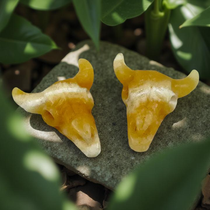 Steer Skulls with Horns, Orange Calcite or Yooperlite FB2313 🧡