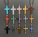 Assorted Gemstone Carved Cross Necklace FB1383 🦜