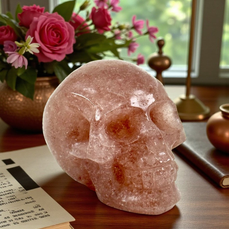 Strawberry Quartz Skull from Brazil with Velvet Pouch FB2164 💗
