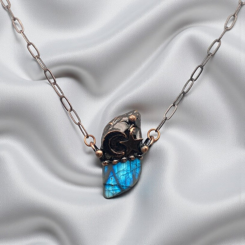 Labradorite Freeform with Copper Moon & Star Necklace FB3230 💠
