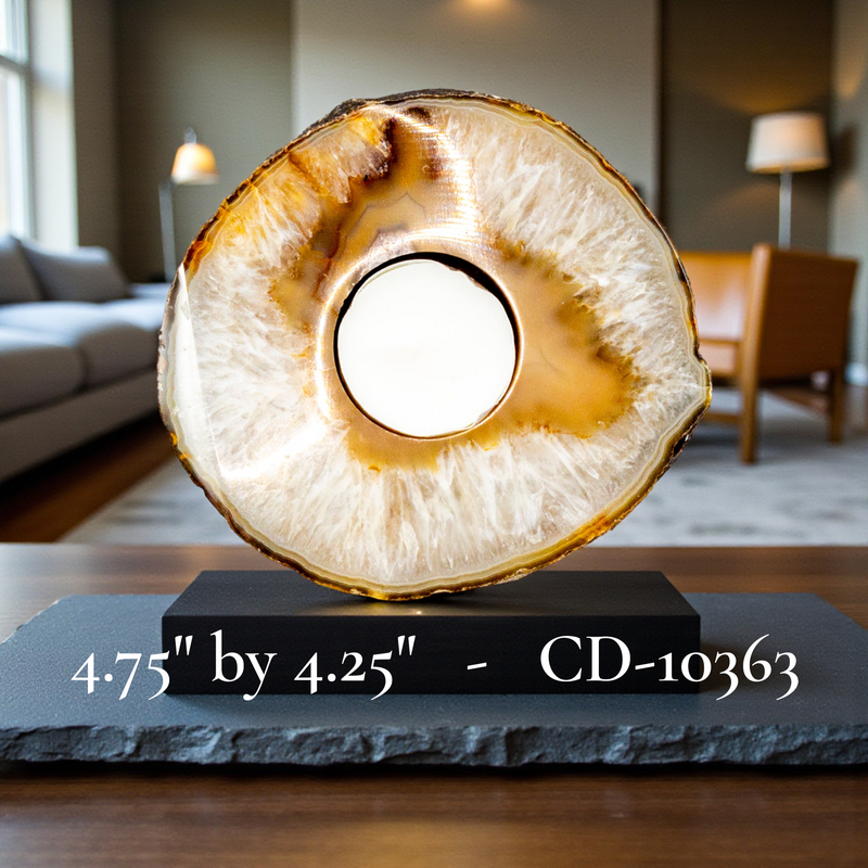 Thick Agate Slice Tea Light Candle Holders 🪔 CD-10361