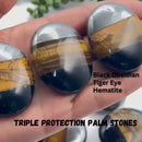 Triple Protection Intention Palm Stone, Obsidian, Hematite, Tiger Eye FB2465 🍐