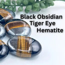 Triple Protection Intention Palm Stone, Obsidian, Hematite, Tiger Eye FB2465 🍐