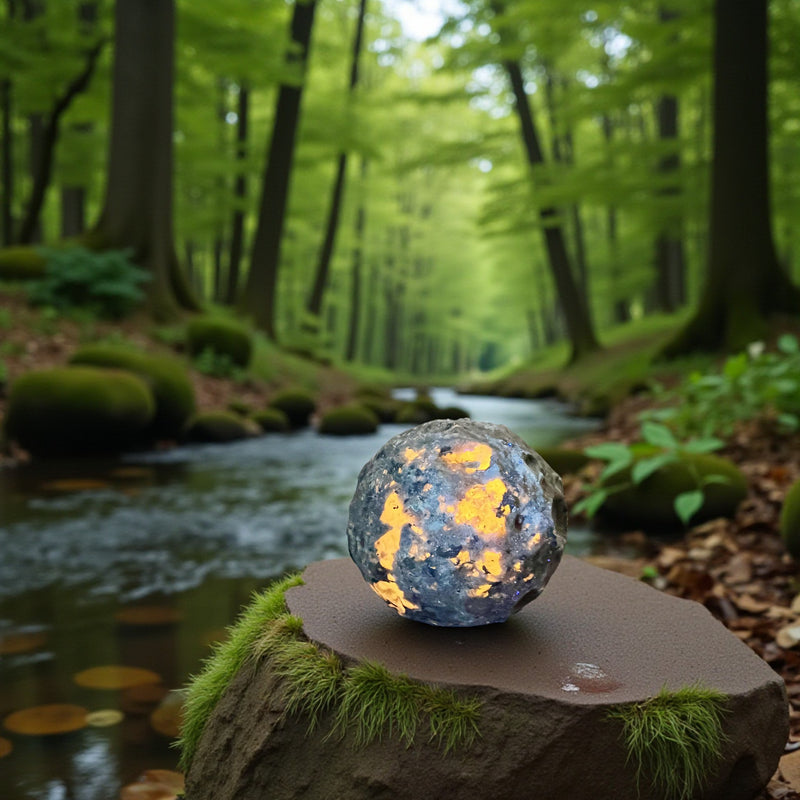 Yooperlite Cratered Moon Sphere UV Reactive 50MM 💛🪷💛 CD-10344