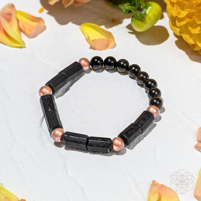 Copper, Golden Obsidian, Black Tourmaline Unisex Bracelet of Power CI521 💛