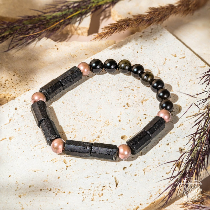 Copper, Golden Obsidian, Black Tourmaline Unisex Bracelet of Power CI521 💛