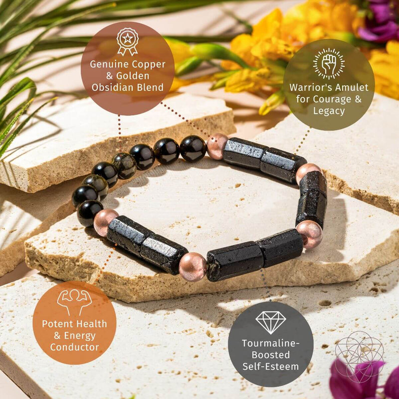 Copper, Golden Obsidian, Black Tourmaline Unisex Bracelet of Power CI521 💛