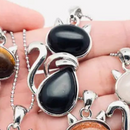 Cat Totem / Spirit Animal Pendant with Assorted Stones & 18" chain FB3150