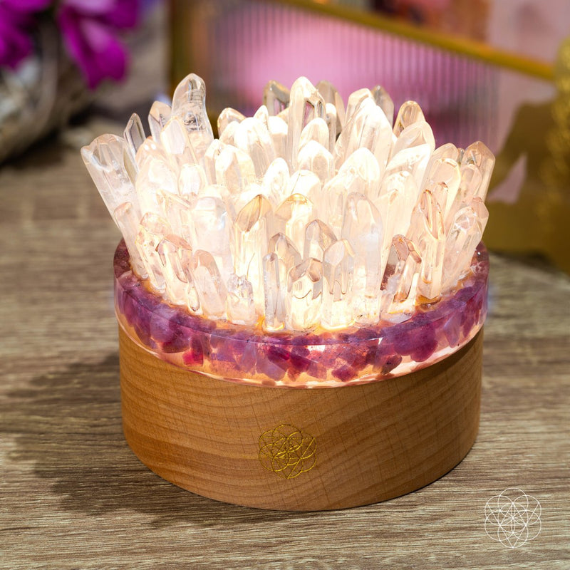 Find My Peace Quartz & Tourmaline Lamp of Blooming Tranquility CI514 🌸💦🌸