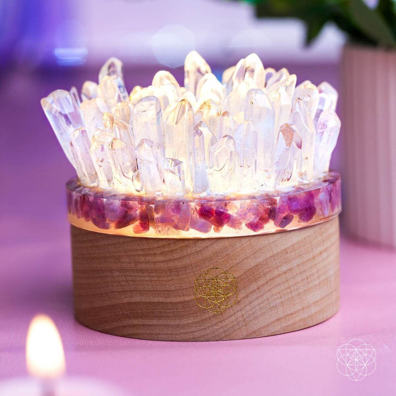 Find My Peace Quartz & Tourmaline Lamp of Blooming Tranquility CI514 🌸💦🌸