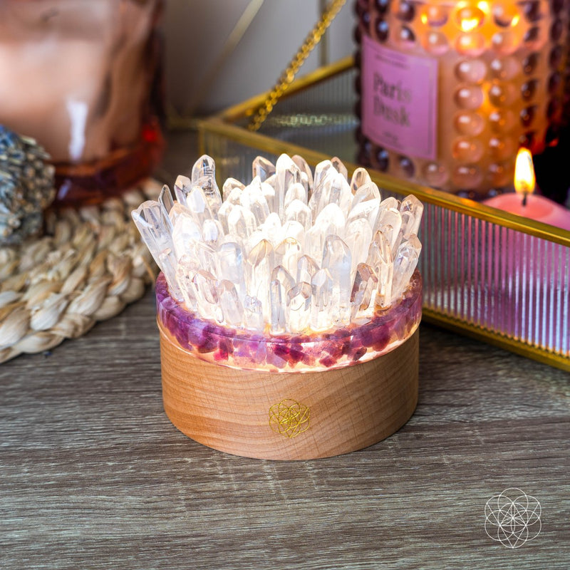 Find My Peace Quartz & Tourmaline Lamp of Blooming Tranquility CI514 🌸💦🌸