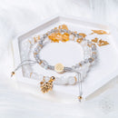 Citrine, Moonstone, Labradorite Prosperity 2 Bracelet Set, Gold Plated Hand of Fortune CI469 💛