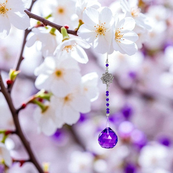 Hanging Crystal Cut Glass Chakra Beads or Purple Lotus Crytal Hanger FB1875 💜