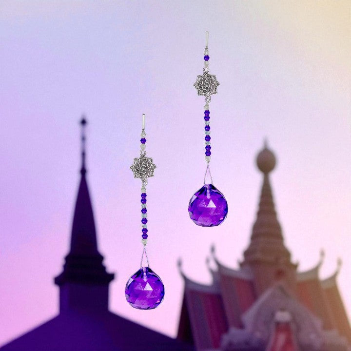 Hanging Crystal Cut Glass Chakra Beads or Purple Lotus Crytal Hanger FB1875 💜
