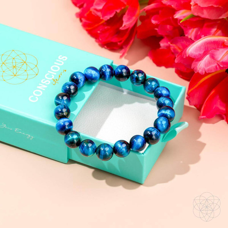 Hawk’s Focus – Royal Blue Tiger’s Eye Bracelet, Large 10mm Beads CI595 💙