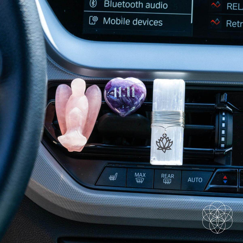 Rose Quartz Angel, Heart, Selenite 11:11 Blessed Car Crystal Kit CI509🪽