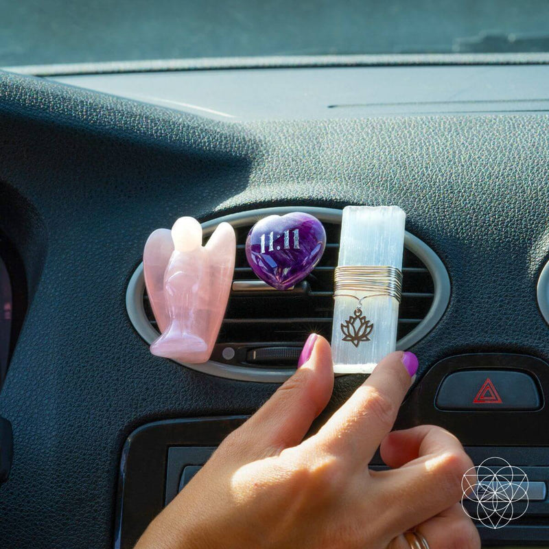 Rose Quartz Angel, Heart, Selenite 11:11 Blessed Car Crystal Kit CI509🪽