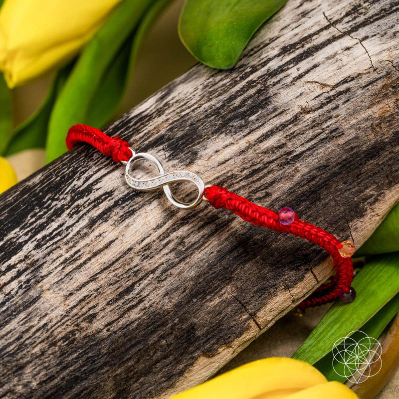Eight-Strand Red String & Sterling Silver Infinity Charm Prosperity Bracelet CI545 🩷