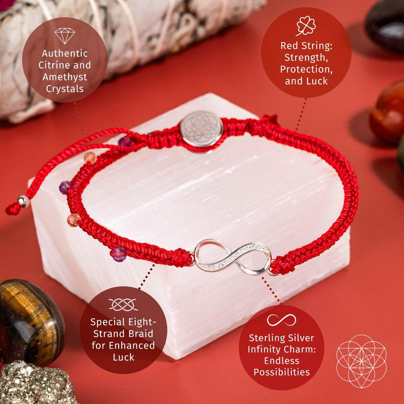 Eight-Strand Red String & Sterling Silver Infinity Charm Prosperity Bracelet CI545 🩷