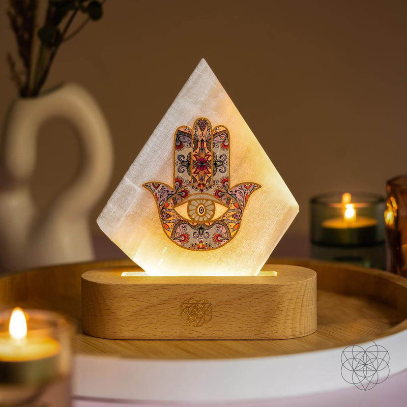 Selenite Hamsa Mood Lamp of Rejuvenation CI562 🪭