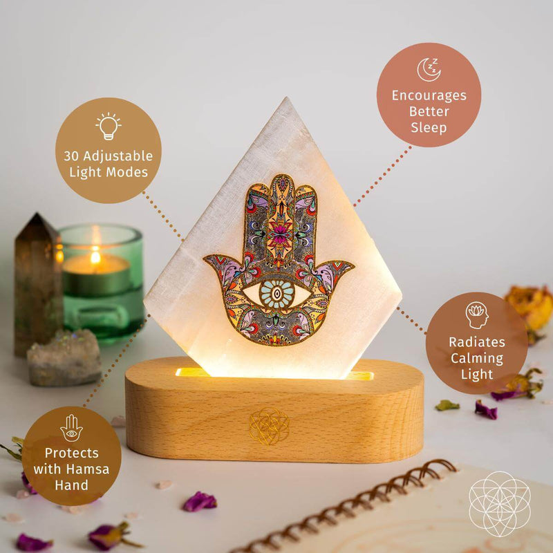 Selenite Hamsa Mood Lamp of Rejuvenation CI562 🪭