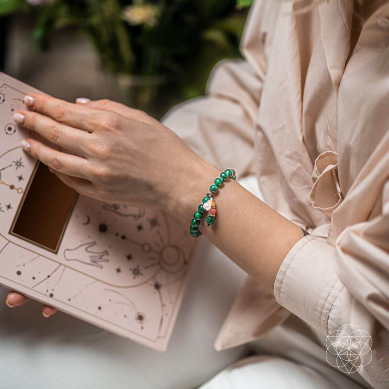 The Law of Attraction Bracelet - Malachite, Augite, Clear Quartz & Amber CI189R 🩷