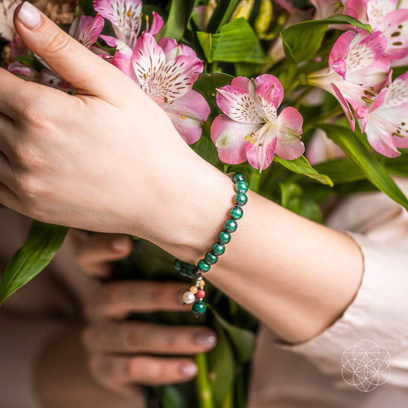 The Law of Attraction Bracelet - Malachite, Augite, Clear Quartz & Amber CI189R 🩷